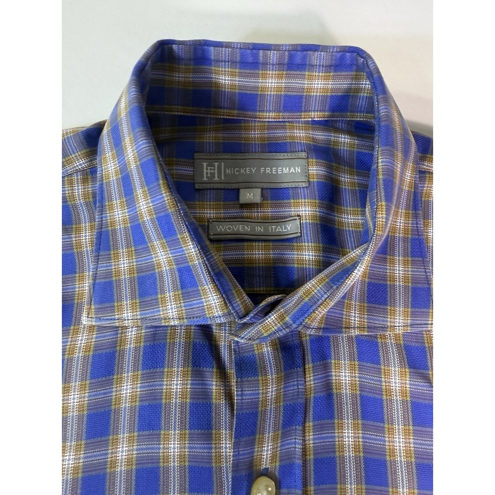 Hickey Freeman Plaid Button Down Size M Blue/Yellow